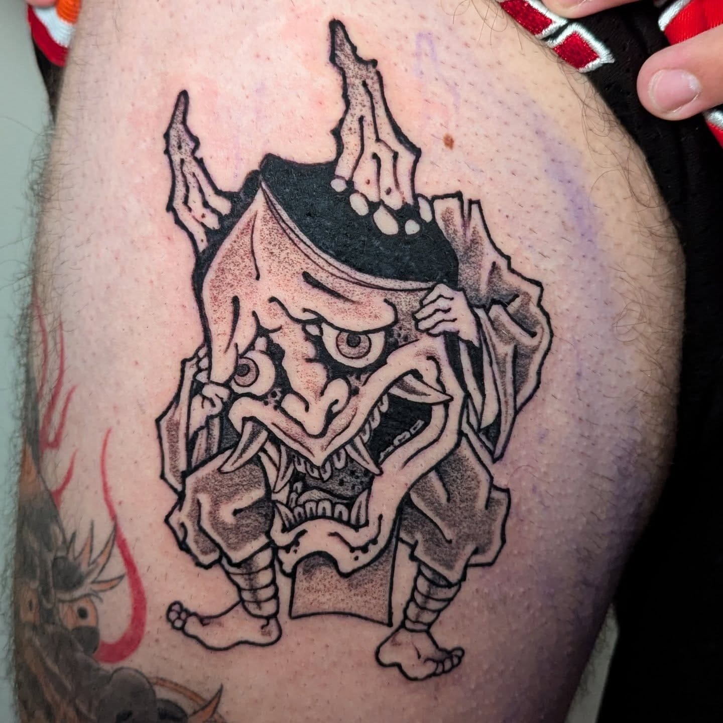 Argustattoo jarrat big mask, tattoo by Jarrat Tattoo at Argus Tattoo in Antwerp