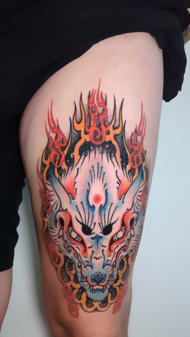Argustattoo jarrat kitsune, tattoo by Jarrat Tattoo at Argus Tattoo in Antwerp