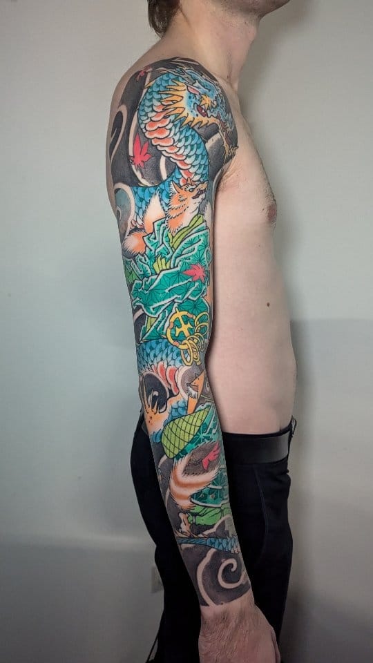 Argustattoo jarrat sleeve, tattoo by Jarrat Tattoo at Argus Tattoo in Antwerp