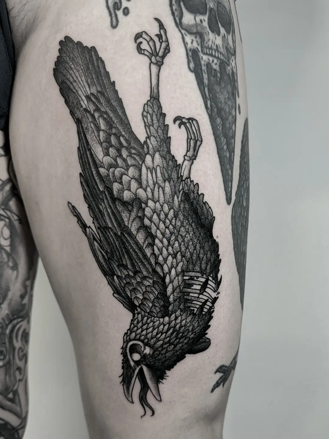 Argustattoo tacodoodnuchter raven dead, tattoo by Taco Bals at Argus Tattoo in Antwerp